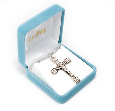 Alpha and Omega Sterling Silver Medal Crucifix in Box, HMH Religious