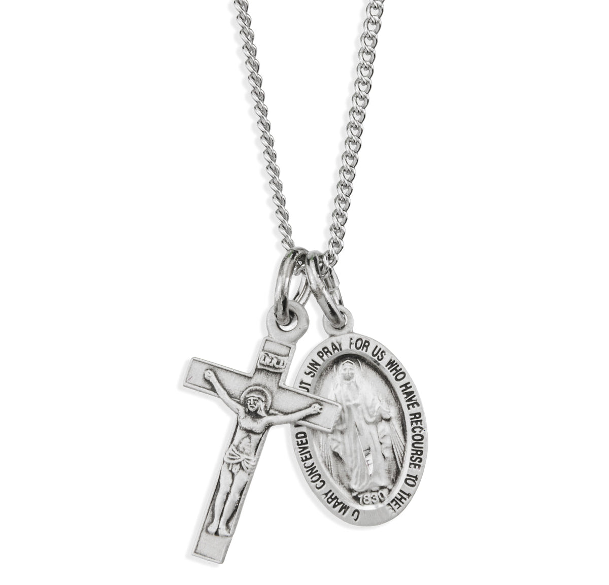 HMH Religious Sterling Silver Miraculous and Crucifix Necklace