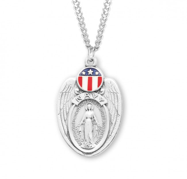 HMH Navy Sterling Silver Enameled Miraculous Medal