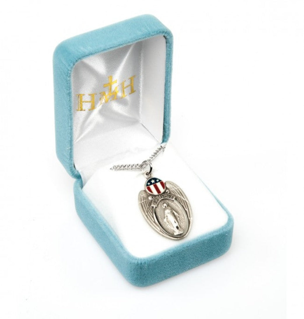 HMH Air Force Sterling Silver Enameled Miraculous Medal in Box