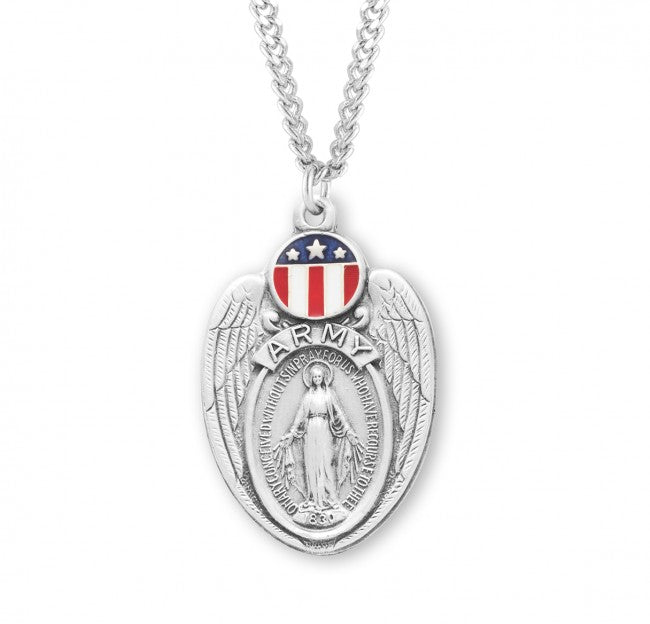 HMH Army Sterling Silver Enameled Miraculous Medal