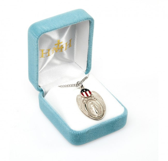 HMH Army Sterling Silver Enameled Miraculous Medal in Box