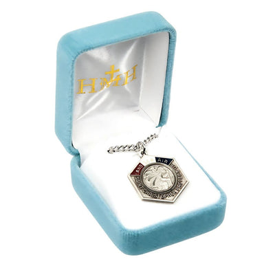 St. Christopher Hexagon Land, Sea, Air Sterling Silver Necklace in Gift Box, HMH Religious