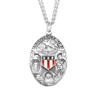 HMH Religious Military Oval Sterling Silver Epoxy Shield Medal with chain (view 1)