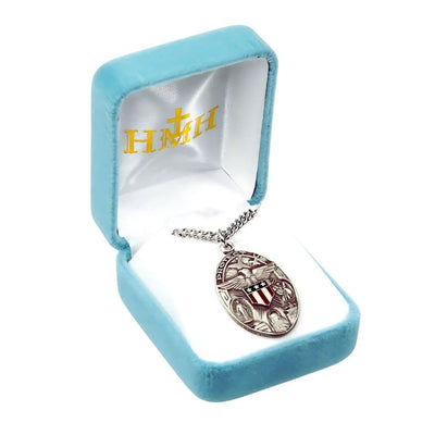 HMH Religious Military Oval Sterling Silver Epoxy Shield Medal with chain in gift box (view 2)