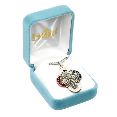 Land, Sea, and Air red, white, and blue epoxy military medal with 24" 316 surgical stainless steel curb endless chain in a gift box, HMH Religious