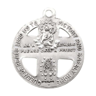 Back of Military red, white, and blue epoxy four-way combination medal with chain, HMH Religious (view 2)