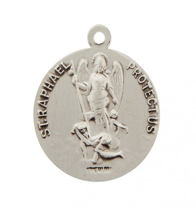 St Raphael Double Sided Sterling Silver Medal 24" genuine 316 surgical stainless steel endless curb chain, HMH Religious