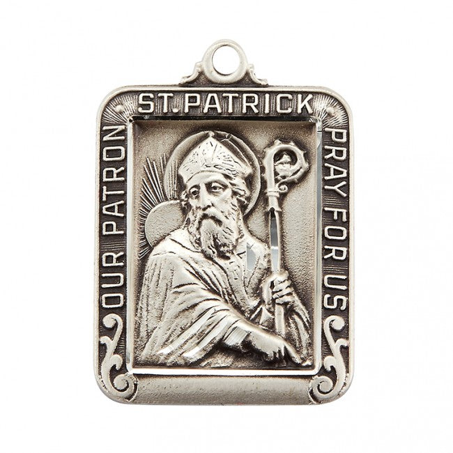 HMH Religious Saint Patrick Square Sterling Silver Medal w/Chain