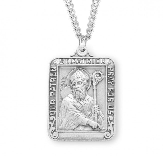 HMH Religious Saint Patrick Square Sterling Silver Medal w/Chain