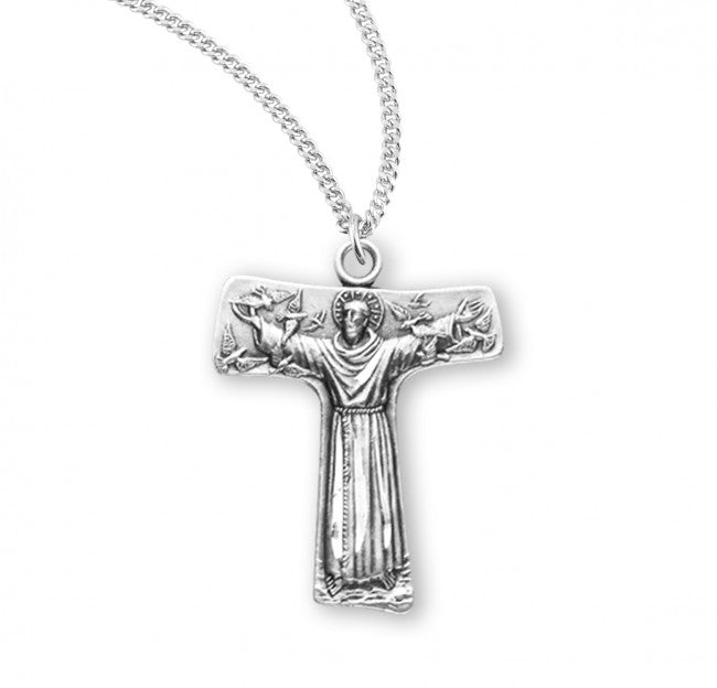 HMH Religious St Francis of Assisi Tau Cross Sterling Silver Necklace