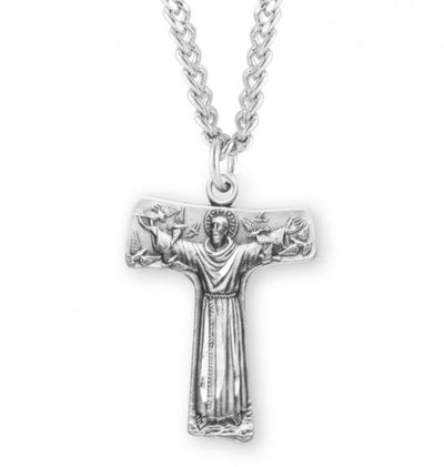 Large St. Francis of Assisi Tau Cross sterling silver medal, HMH Religious
