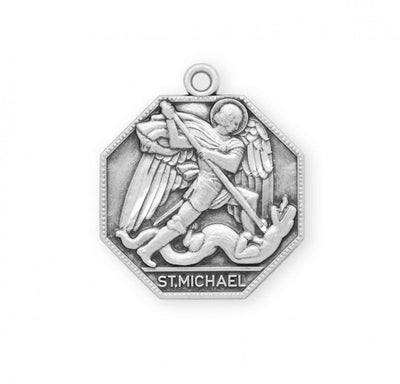 Octagon St Michael Archangel Sterling Silver Medal Necklace (view 3), HMH Religious