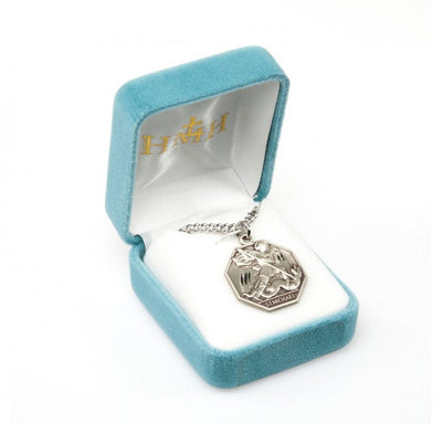Octagon St Michael Archangel Sterling Silver Medal Necklace (view 2), HMH Religious