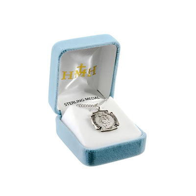 St. Florian Maltese Cross Fire Fighters Sterling Silver Medal with Stainless Steel Chain, Measures 0.9" x 0.7" with Gift Box, HMH Religious