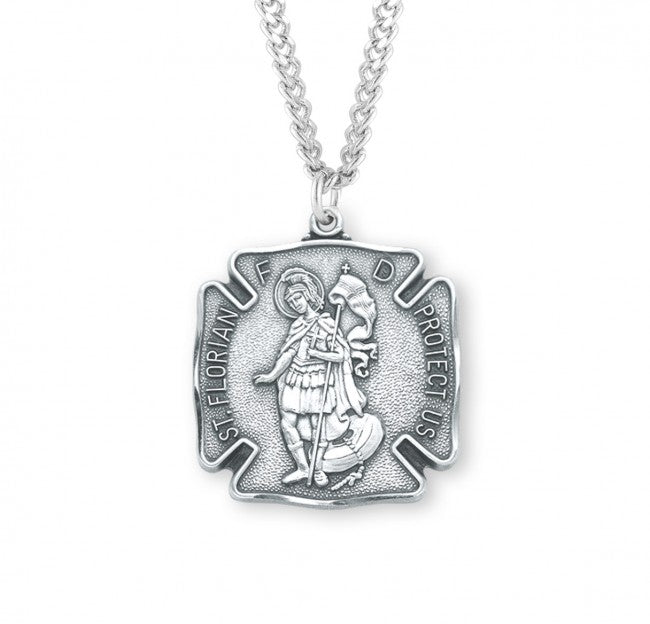 HMH Religious Large St Florian Sterling Silver Fire Fighters Sterling Silver Medal