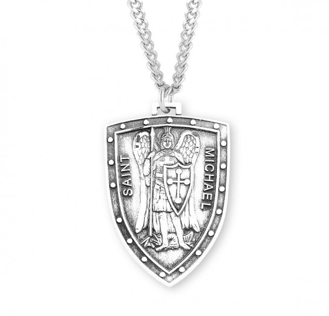 HMH Religious Large St Michael Shield Sterling Silver Medal Necklace