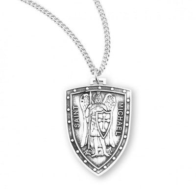Small St Michael Shield Sterling Silver Medal Necklace, HMH Religious