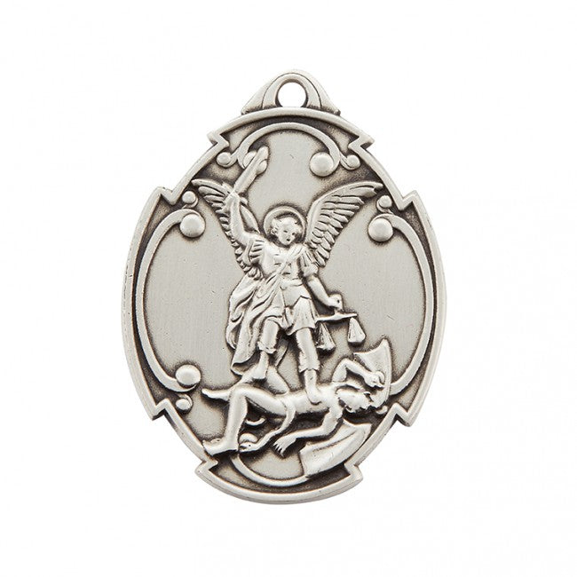 HMH Religious Large Sterling Silver St Michael Archangel in Styled Cross Shield Medal