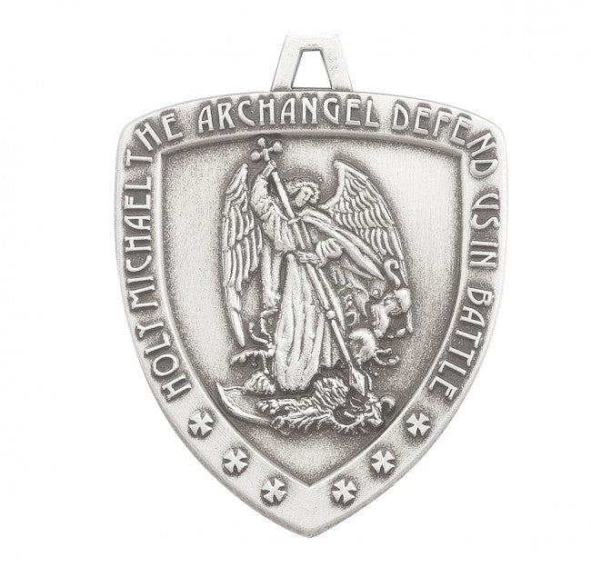 HMH Religious Defend Us in Battle St Michael Shield Sterling Silver Medal Necklace