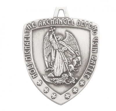 Defend Us in Battle St Michael Shield Sterling Silver Medal Necklace (view 3), HMH Religious