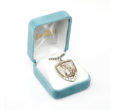 Defend Us in Battle St Michael Shield Sterling Silver Medal Necklace (view 2), HMH Religious