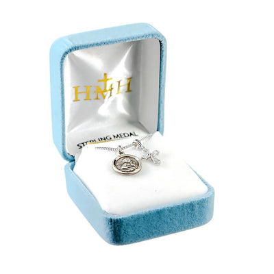 Da Vinci Cherub and CZ Crystal Cross Necklace in Gift Box, HMH Religious