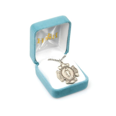 Large St Florian Protect Firefighters Sterling Silver Medal with Chain in Gift Box, HMH Religious