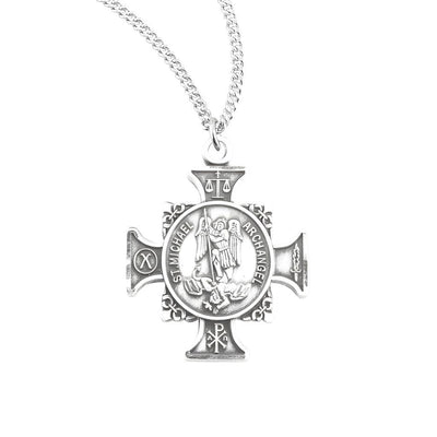 St Michael "Who is like God" Sterling Silver Maltese Cross Necklace, HMH Religious