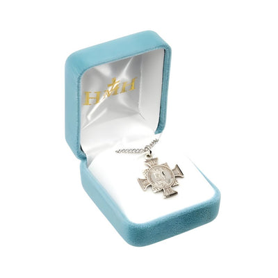 St Michael "Who is like God" Sterling Silver Maltese Cross Necklace in Gift Box, HMH Religious