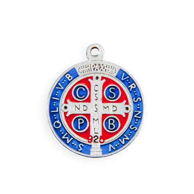 Back of St. Benedict Jubilee Blue and Red Epoxy Sterling Silver Medal. (view 2), HMH Religious