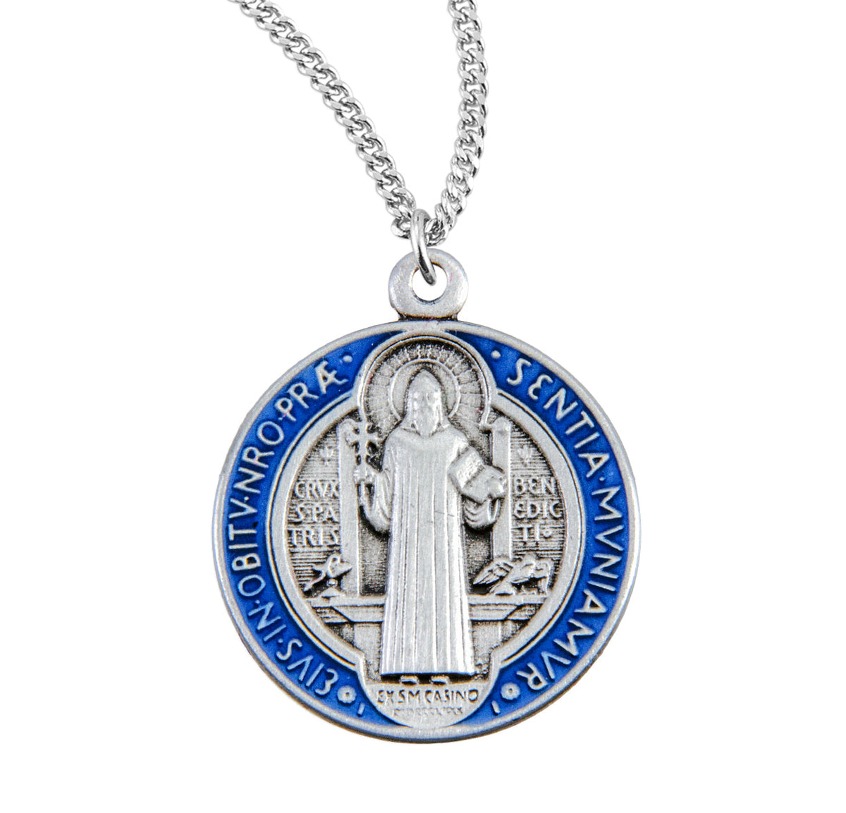 HMH Religious St Benedict Jubilee Blue and Red Enameled Sterling Silver Medal