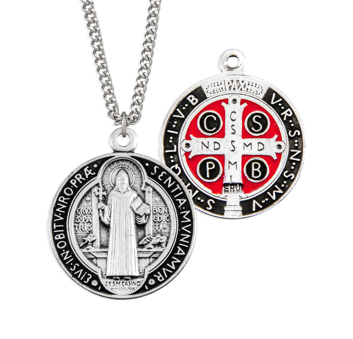 HMH Religious St Benedict Jubilee Black/Red Sterling Silver Medal