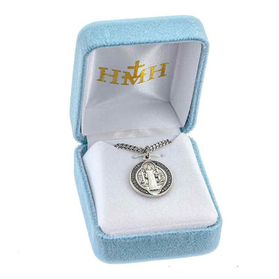 St. Benedict Jubilee epoxy black & red sterling silver medal necklace with 18" stainless steel chain in gift box, HMH Religious (view 4)