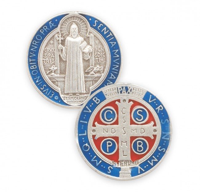 HMH Religious Large St Benedict Jubilee Blue/Red Enameled Sterling Silver Medal