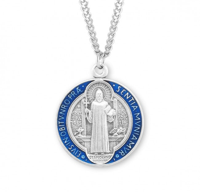 HMH Religious Large St Benedict Jubilee Blue/Red Enameled Sterling Silver Medal