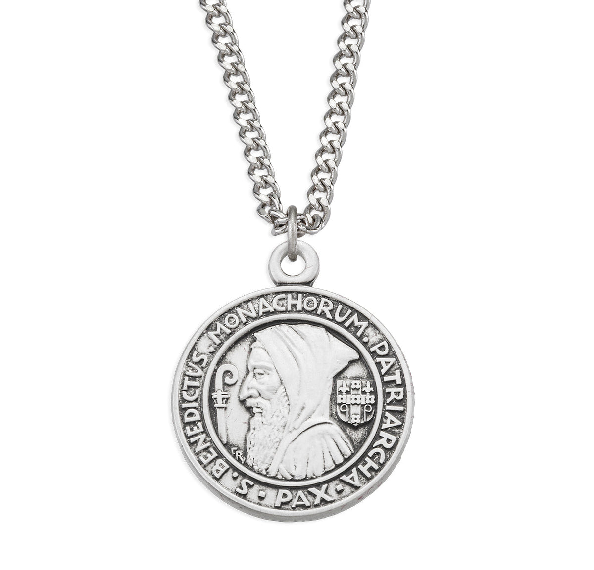 HMH St Benedict Round Sterling Silver Medal Necklace w/Chain