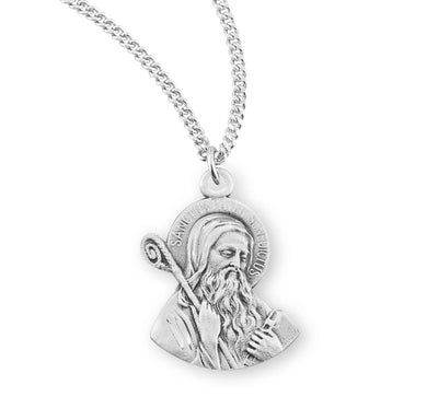 St Benedict Figure Shaped Sterling Silver Necklace w/Chain, HMH Religious