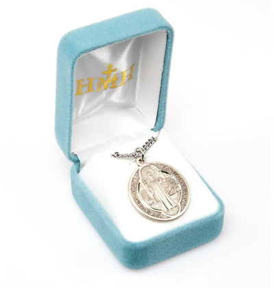 Jubilee St Benedict Round Sterling Silver Medal in Box, HMH Religious