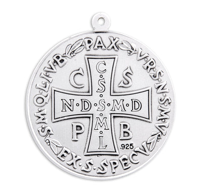 St Benedict Large Sterling Silver Necklace (view 2), HMH Religious