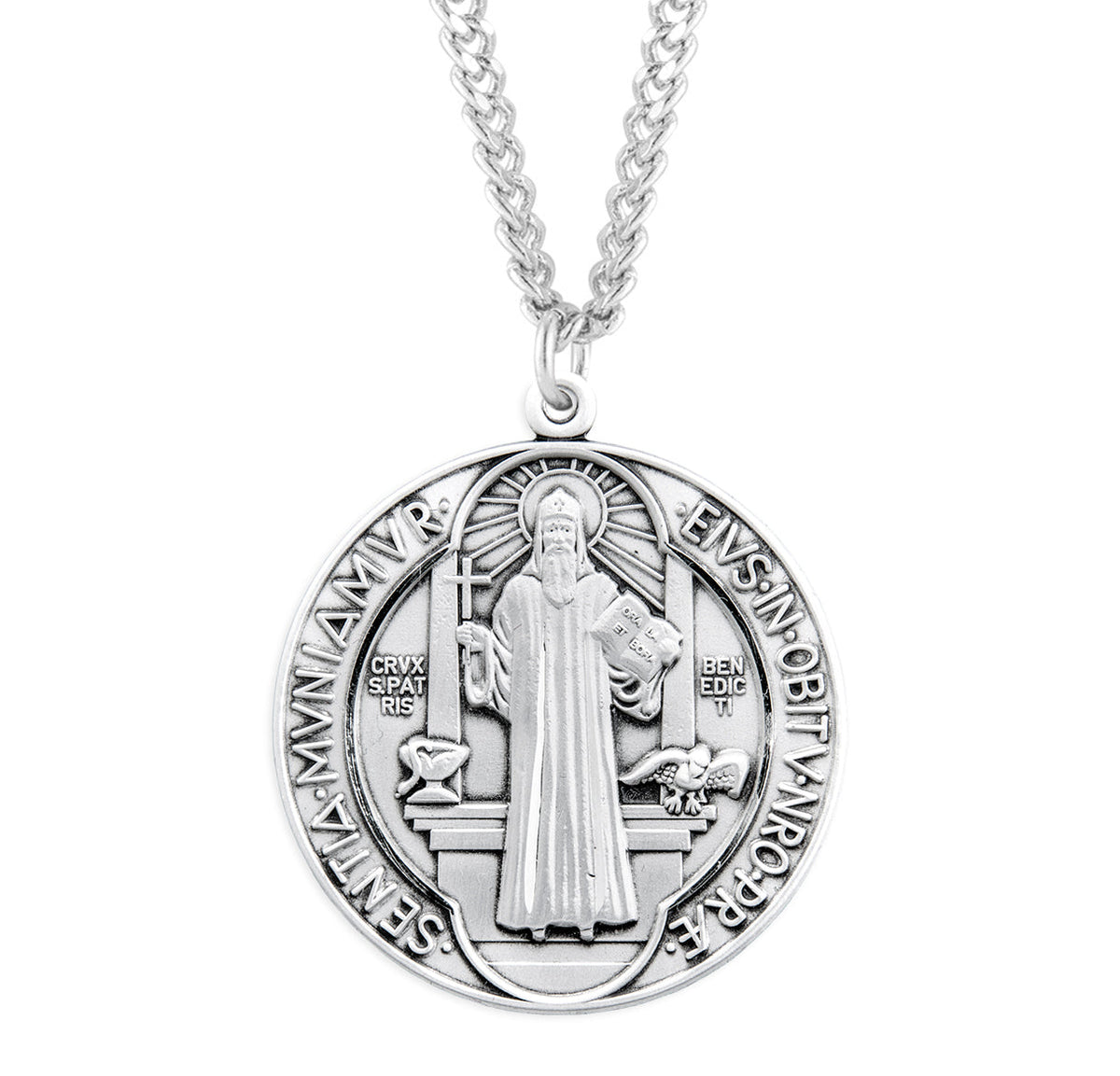 HMH Religious St Benedict Large Sterling Silver Necklace