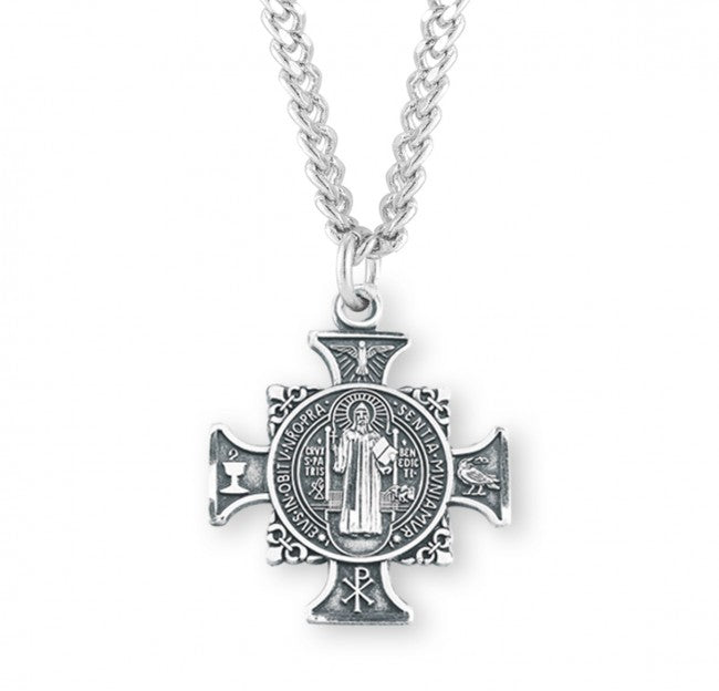 HMH Religious St Benedict Sterling Silver Maltese Cross Necklace