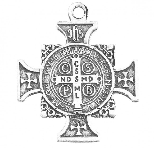 HMH Religious St Benedict Sterling Silver Maltese Cross Necklace