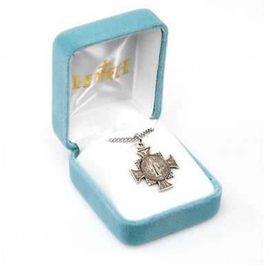 St Benedict Sterling Silver Maltese Cross Necklace (view 3), HMH Religious