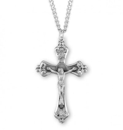 Baroque Scroll Tipped Sterling Silver Medal Crucifix, HMH Religious