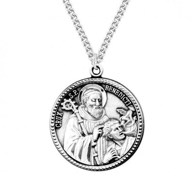 St Benedict/Crux S.P. Benedicti Round Sterling Silver Medal, HMH Religious