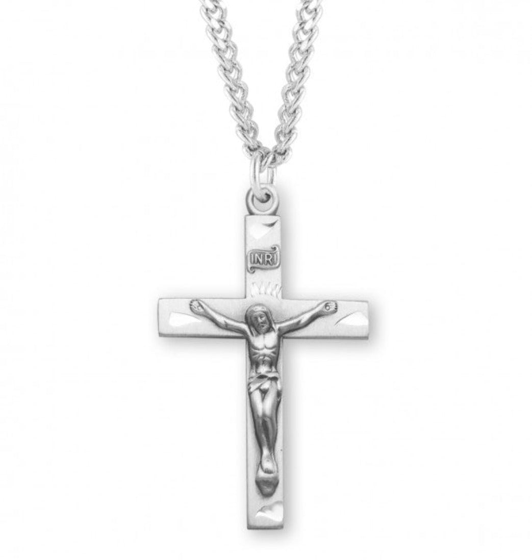 Basic Engraved Sterling Silver Medal Crucifix