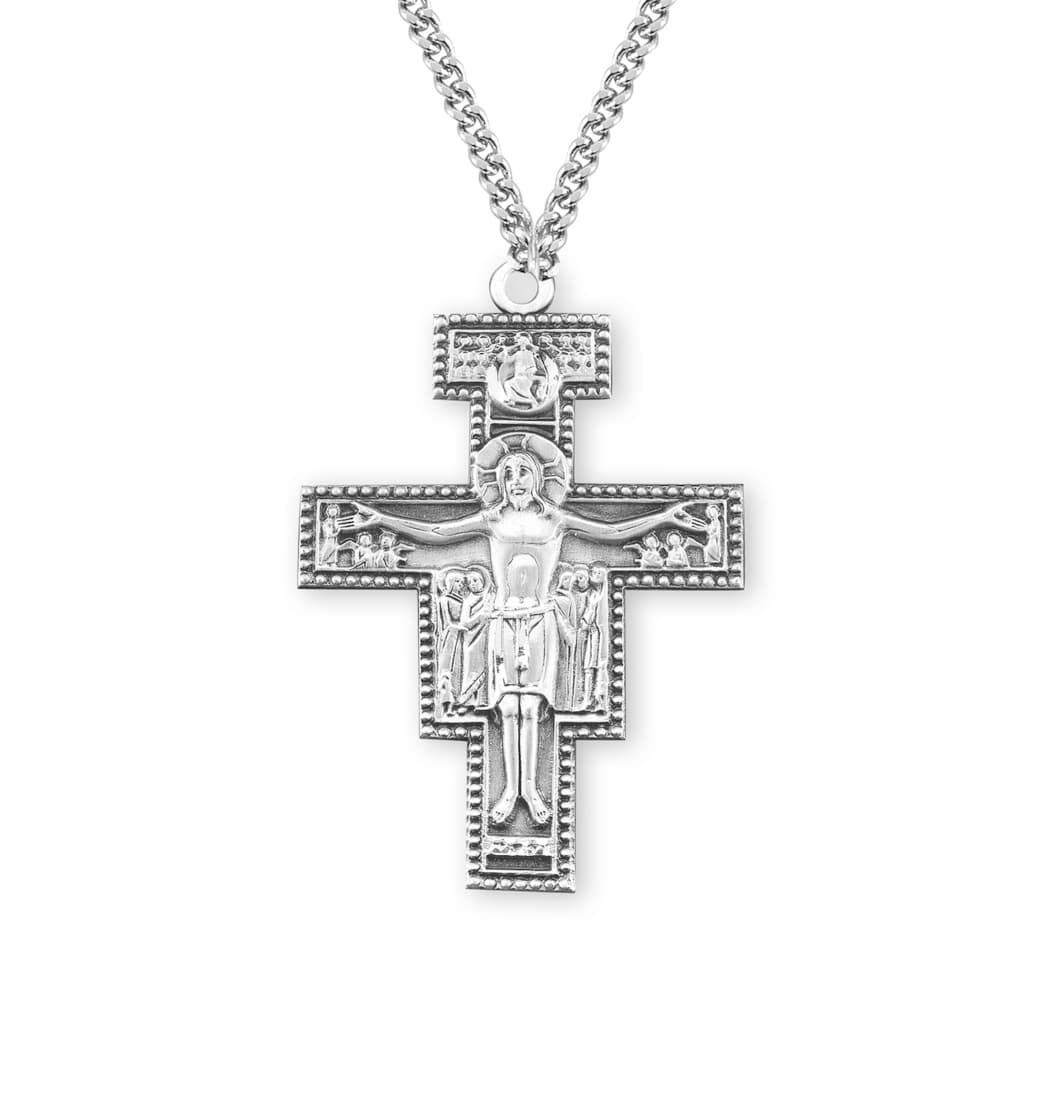 HMH Religious Franciscan San Damiano Crucifix Sterling Silver Medal Crucifix,