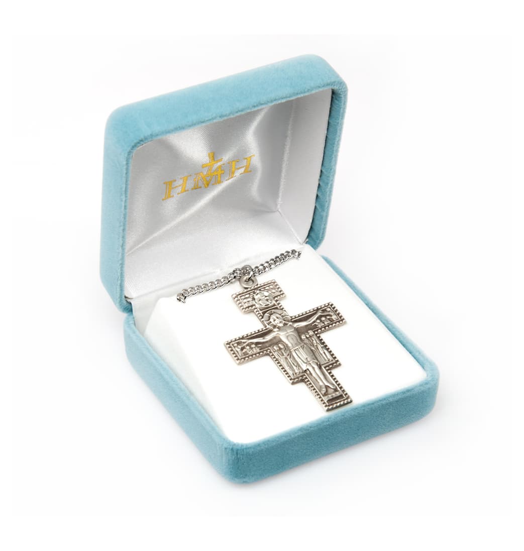 HMH Religious Franciscan San Damiano Crucifix Sterling Silver Medal Crucifix in Gift Box,