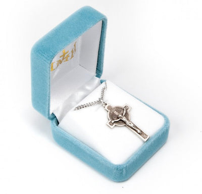 Small St Benedict Jubilee Sterling Silver Medal Crucifix in Box, HMH Religious